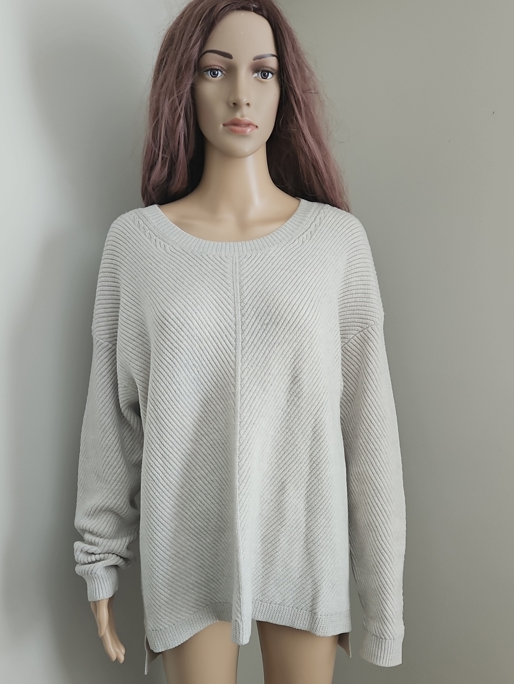 Aritzia Wilfred Cream Merino Wool Ribbed Crewneck Knit Sweater